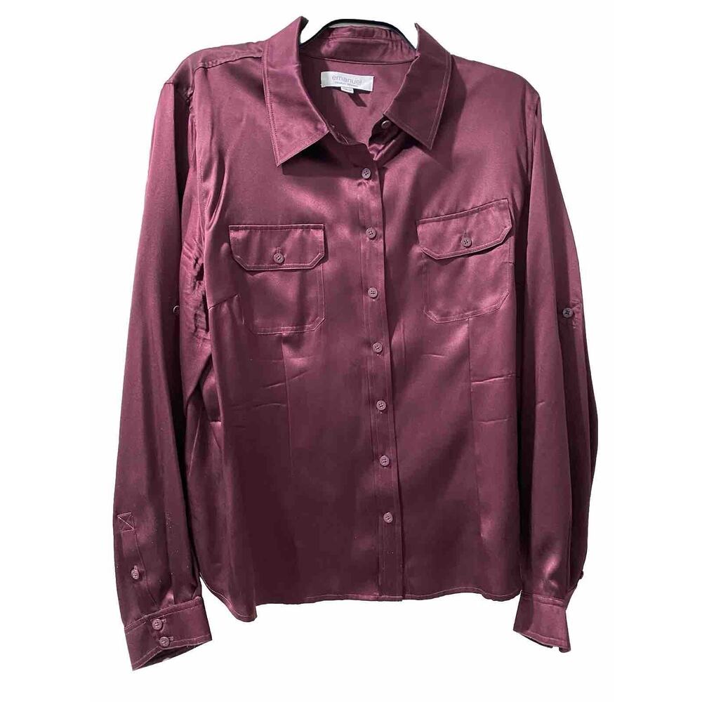 Emanuel Ungaro Silk Button Down Burgundy Size 16 W Women Blouse A000996